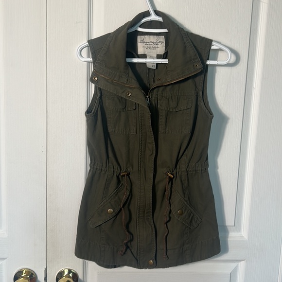 AMERICAN RAG GREEN UTILITY VEST ZIPPER POCKETS IN SUZE XS - Picture 4 of 5